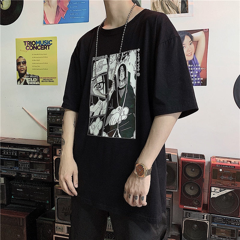 T-shirt Naruto Harajuku  Uchiha Itachi Black - popxstore