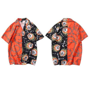 Hawaiian Shirt  Fire Skull Chain - popxstore